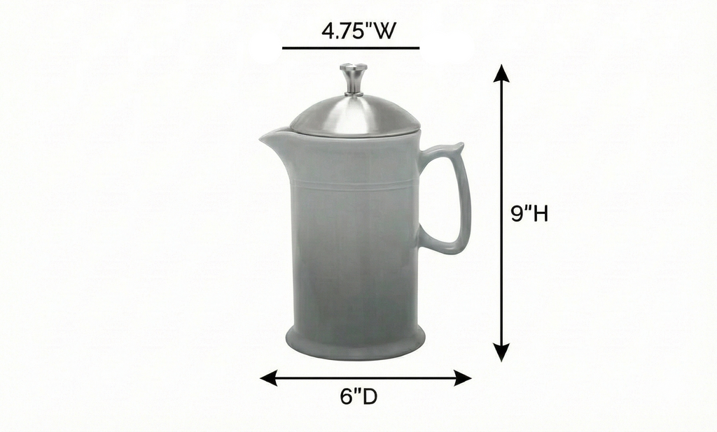 Chantal Stoneware French Press with Stainless Steel Plunger and Lid, 28 ounce capacity, Fade Grey