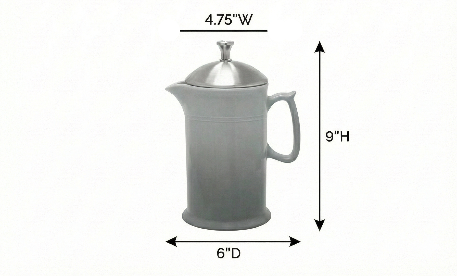 Chantal Stoneware French Press with Stainless Steel Plunger and Lid, 28 ounce capacity, Fade Grey