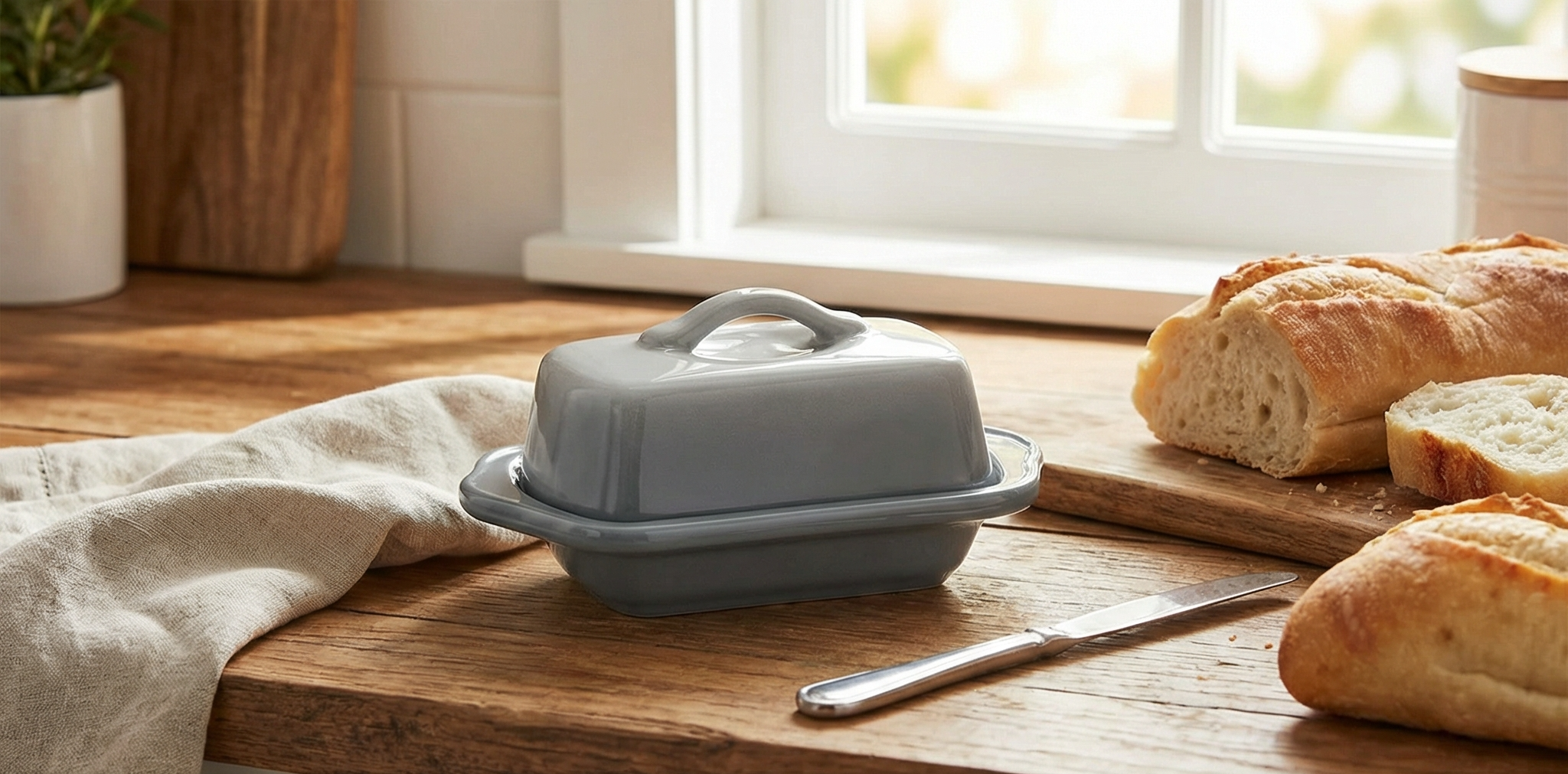 Chantal Ceramic Mini Covered Butter Dish, 5 inch, Fade Grey