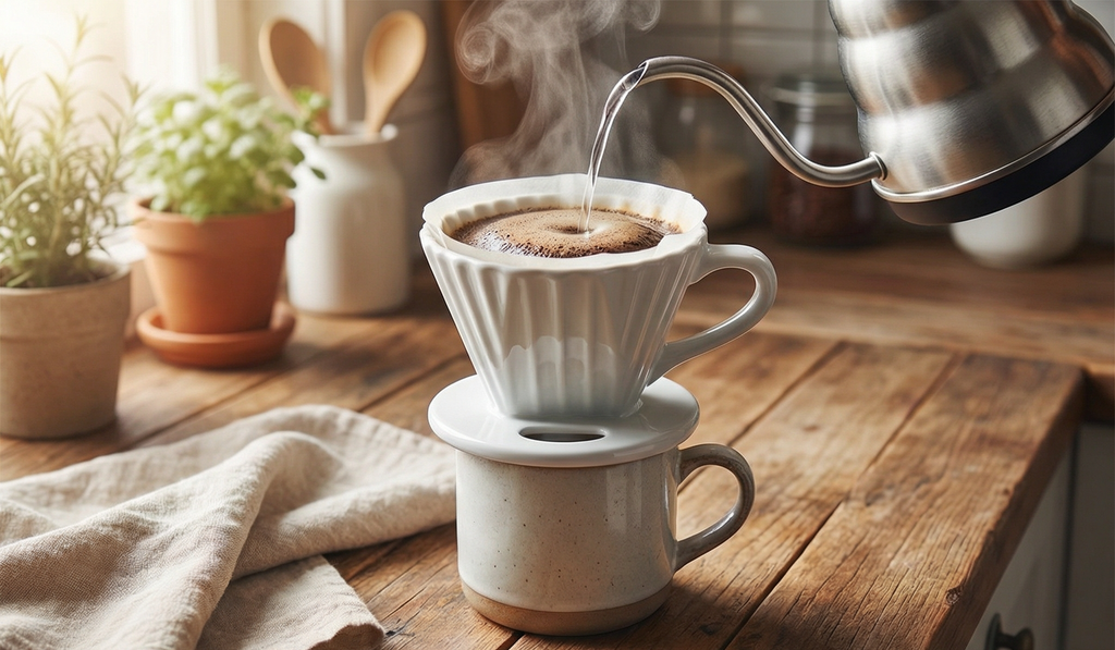 Chantal "Lotus" ceramic pour over coffee dripper, 8 ounces, Fade Grey