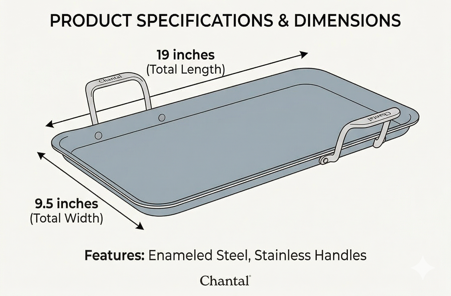 Chantal Stainless Steel Griddle, 19" x 9.5"