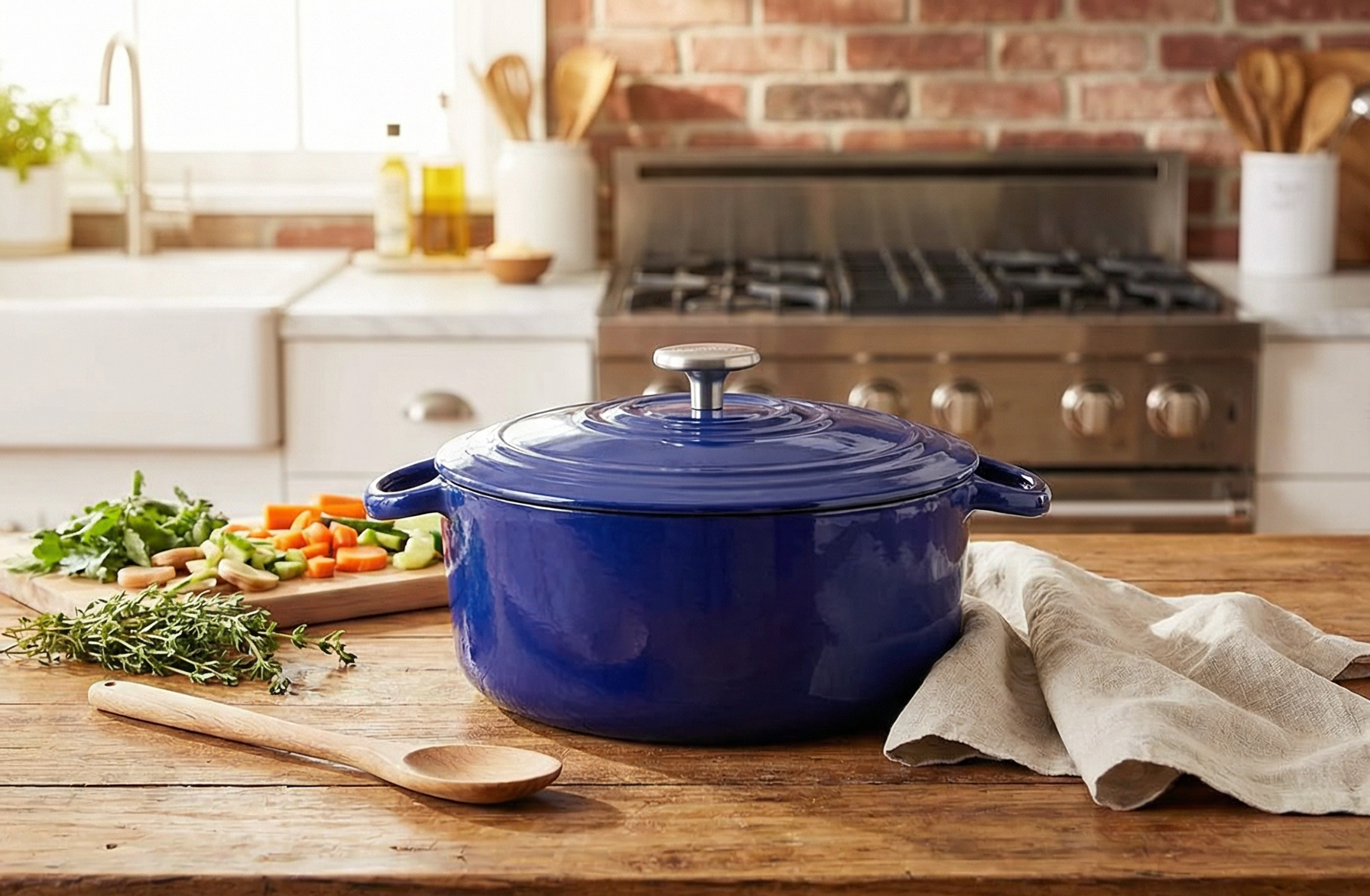 Chantal Cast Iron Dutch Oven, 5 qt, US Formulated Premium Enamel, Cobalt Blue