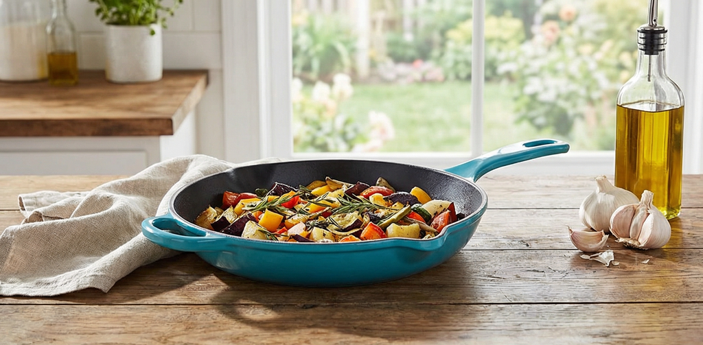 Chantal Enameled Cast Iron Cookware, 10 inch Skillet, Sea Blue
