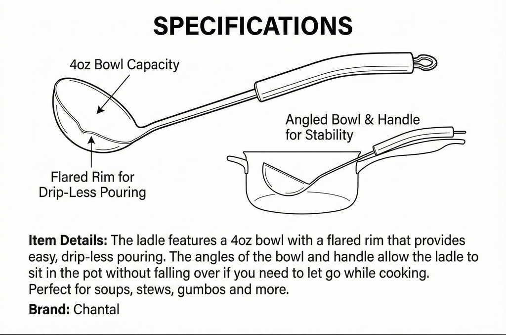 Chantal Soup Ladle Utensil, 4 Ounce, Polished Stainless Steel