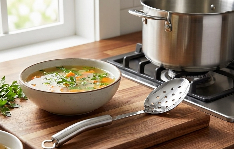 Chantal Perforated Spoon Utensil, 14 inch, Polished Stainless Steel