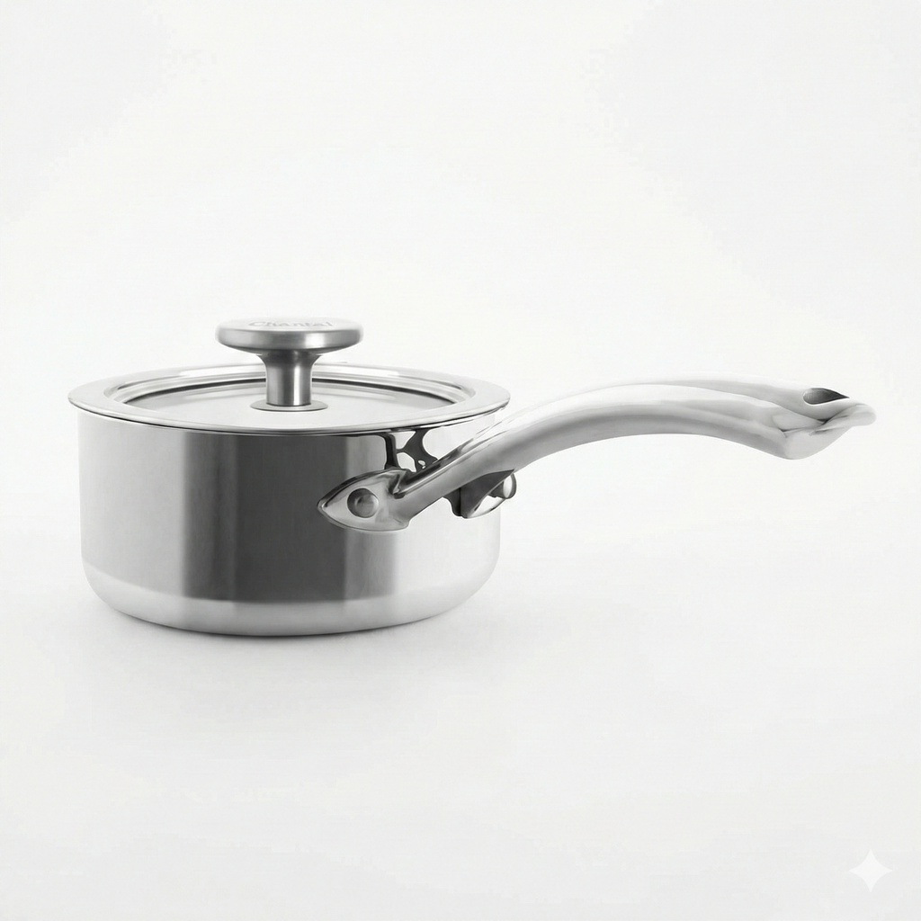 Chantal 3.Clad Tri-Ply 1 quart Sauce Pan with Tempered Glass Lid, Polished Stainless Steel