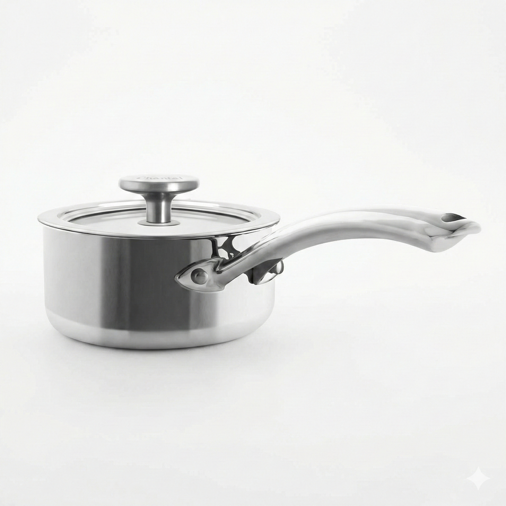 Chantal 3.Clad Tri-Ply 1 quart Sauce Pan with Tempered Glass Lid, Polished Stainless Steel