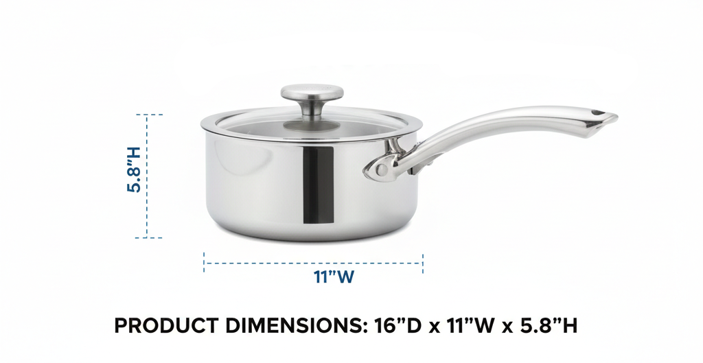 Chantal 3.Clad Tri-Ply 1 quart Sauce Pan with Tempered Glass Lid, Polished Stainless Steel