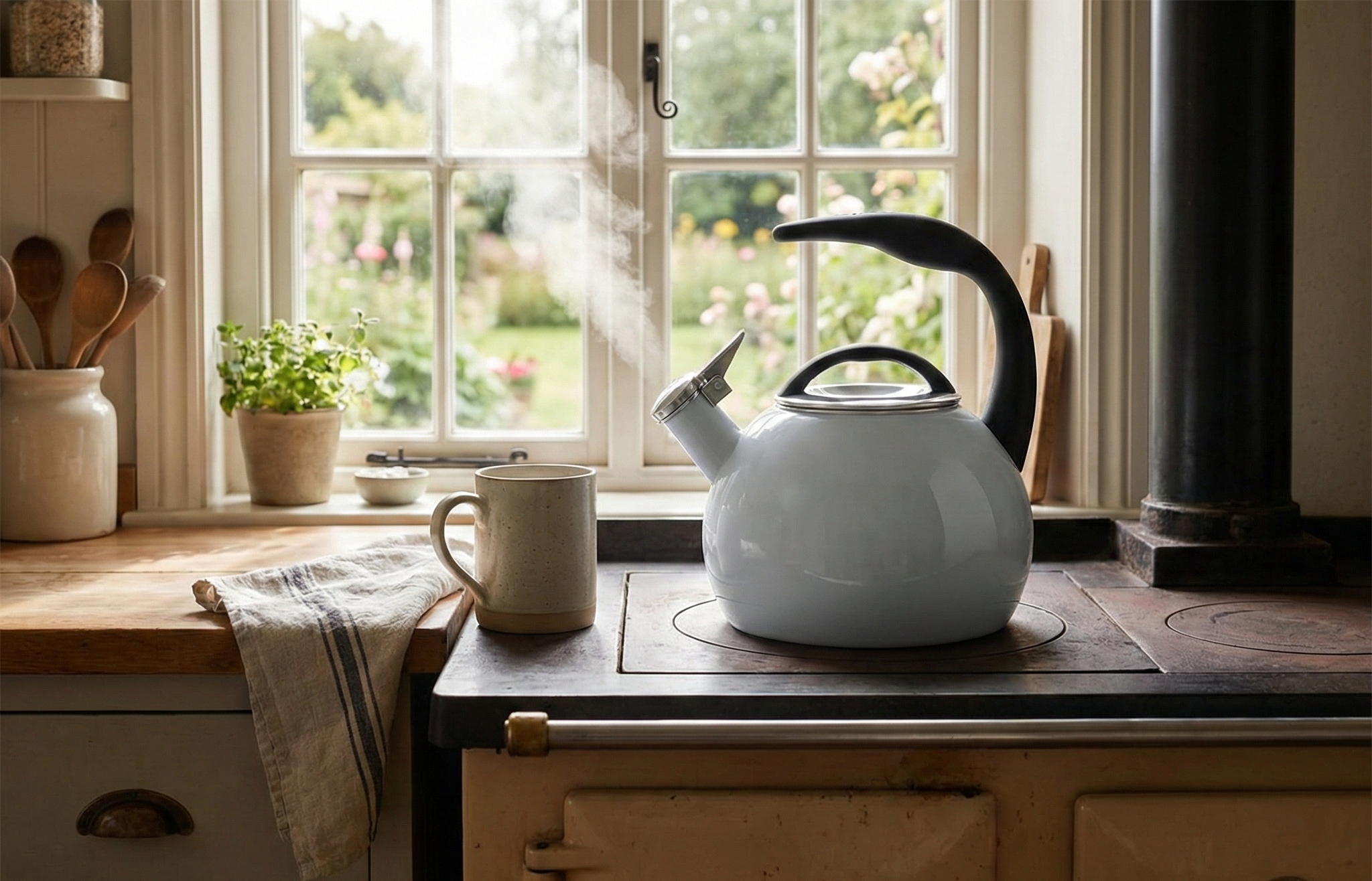 Chantal Anniversary Enamel on Steel Whistling Tea Kettle, 2 quart (Fog Grey)