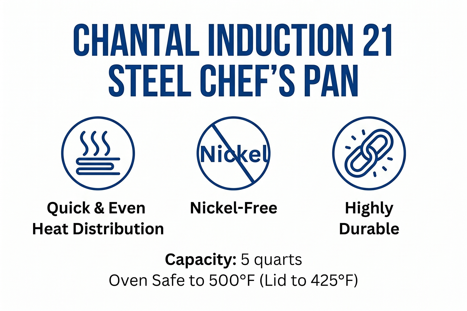 Chantal Induction 21 Steel 5 quart Chef's Pan with Tempered Glass Lid, Brushed Stainless Steel