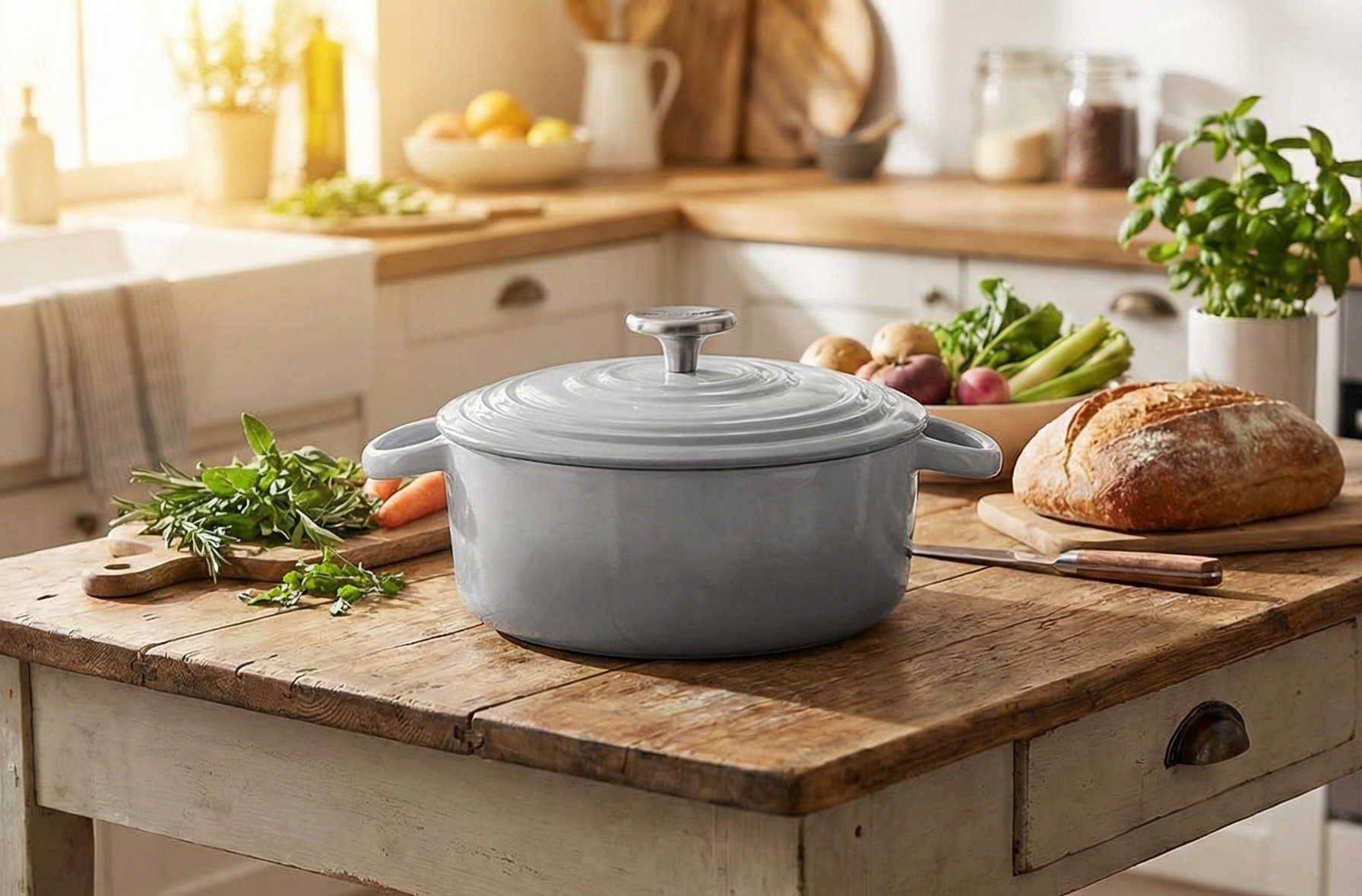 Chantal Cast Iron Dutch Oven, 3 qt, US Formulated Premium Enamel, Fade Grey