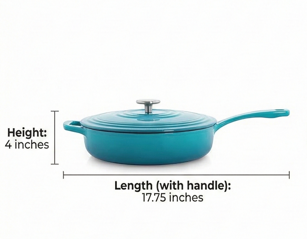 Chantal Cast Iron Skillet Sauté Pan with Lid, 4 qt, US Formulated Premium Enamel, Sea Blue