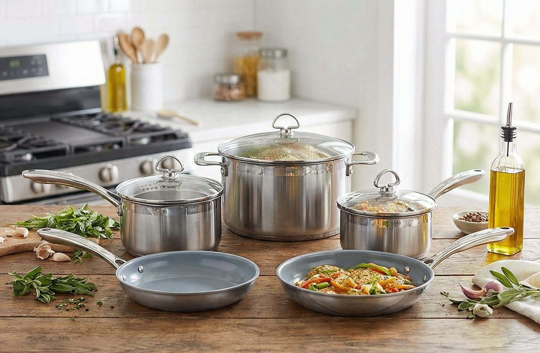 Chantal Induction 21 Steel 8 Piece Cookware Set with Ceramic Coated Fry Pans, 8 pc Set