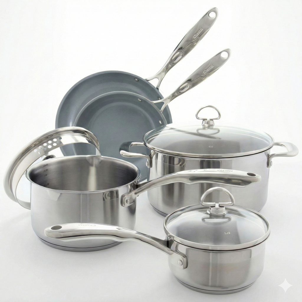 Chantal Induction 21 Steel 8 Piece Cookware Set with Ceramic Coated Fry Pans, 8 pc Set