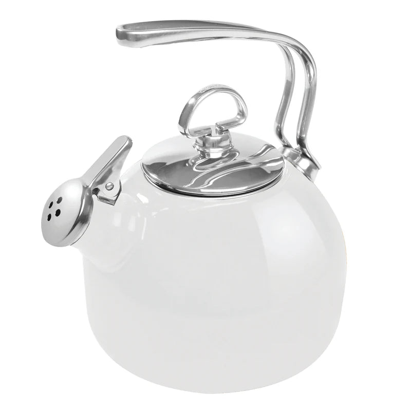 Chantal Classic Teakettle, 1.8 QT, Enamel On Steel, 2-Tone Harmonica Whistle, Rapid Boil and Even Heating (White)