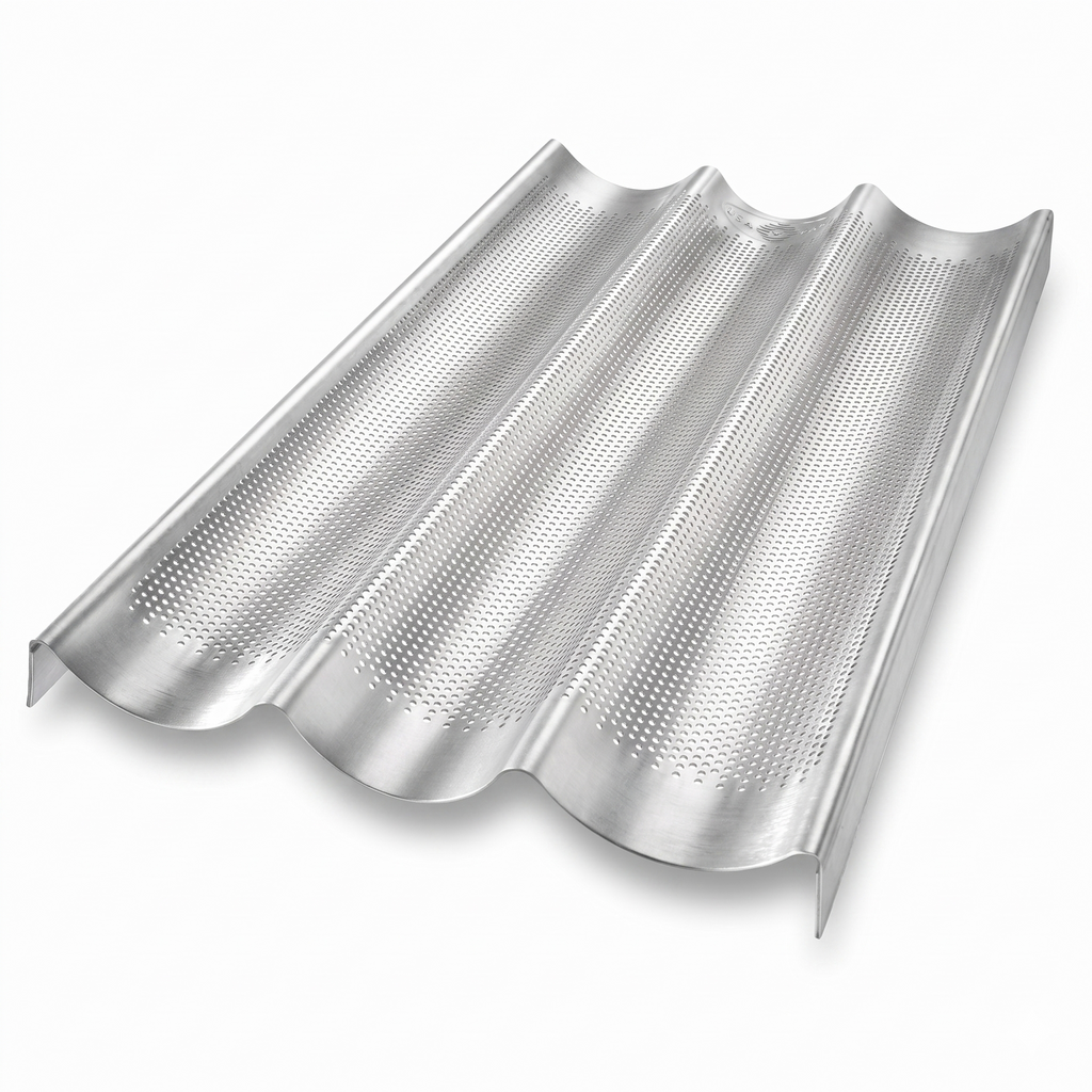 USA Pan Bakeware Aluminum Perforated Nonstick French Baguette Bread Pan, 3-Loaf