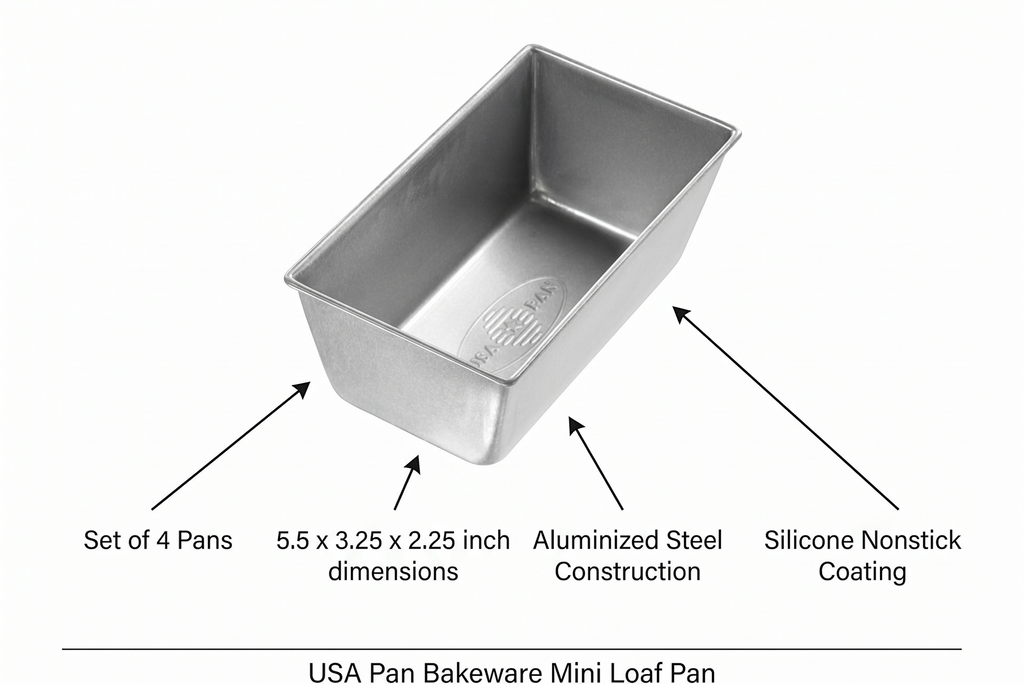 USA Pan Bakeware Nonstick Mini Loaf Pan, Set of 4, Aluminized Steel