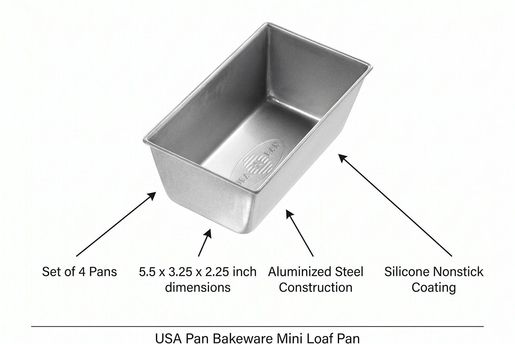 USA Pan Bakeware Nonstick Mini Loaf Pan, Set of 4, Aluminized Steel
