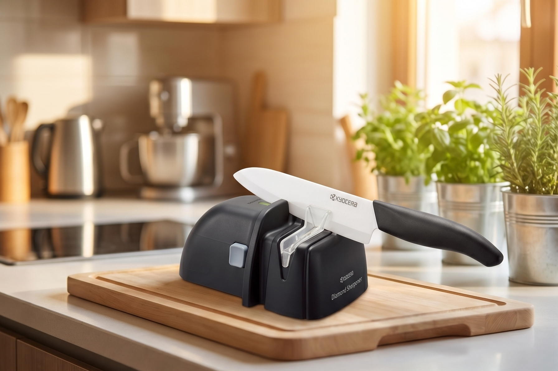 Kyocera DS-38 Diamond Roll Sharpener, Electric Knife Sharpener, For Knives (Ceramic, Stainless Steel, Titanium, Steel), For Double-edged, Diamond Whetstone, Single Edge, Several Times, High Sharpening