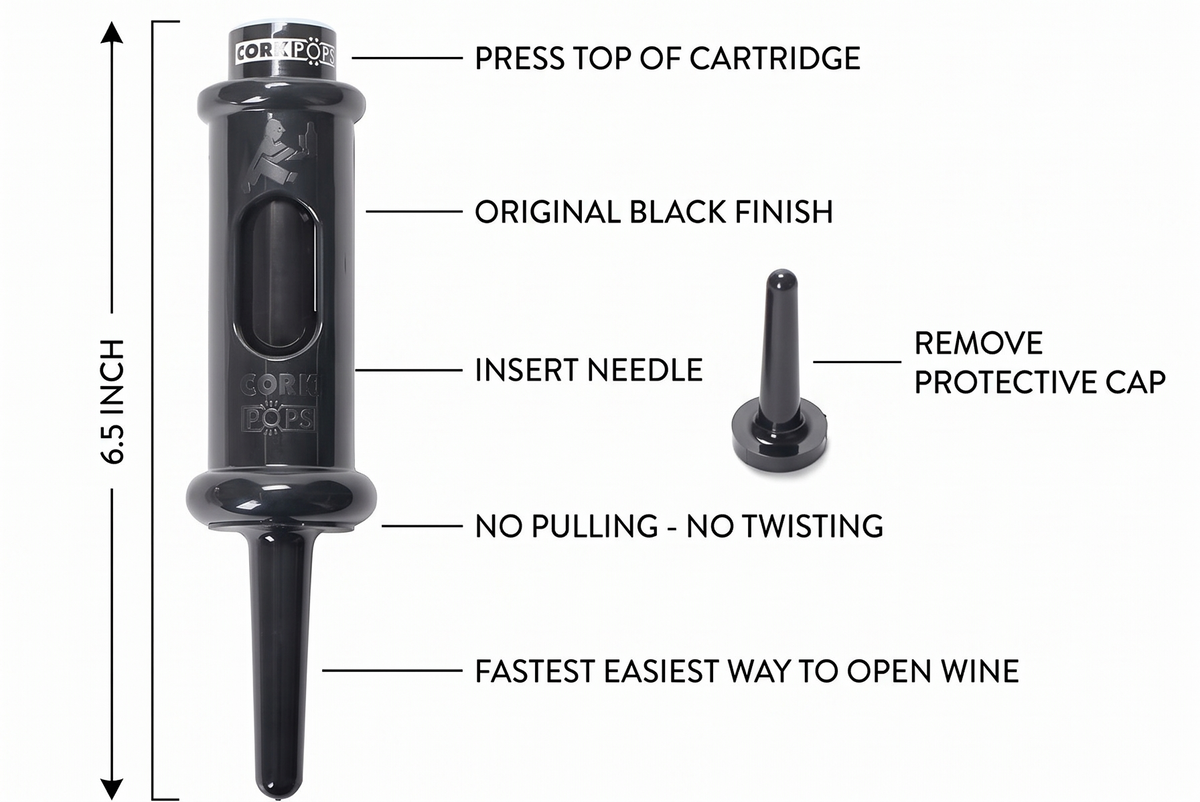 Cork Pops Black 6.5 Inch Original Wine Bottle Opener