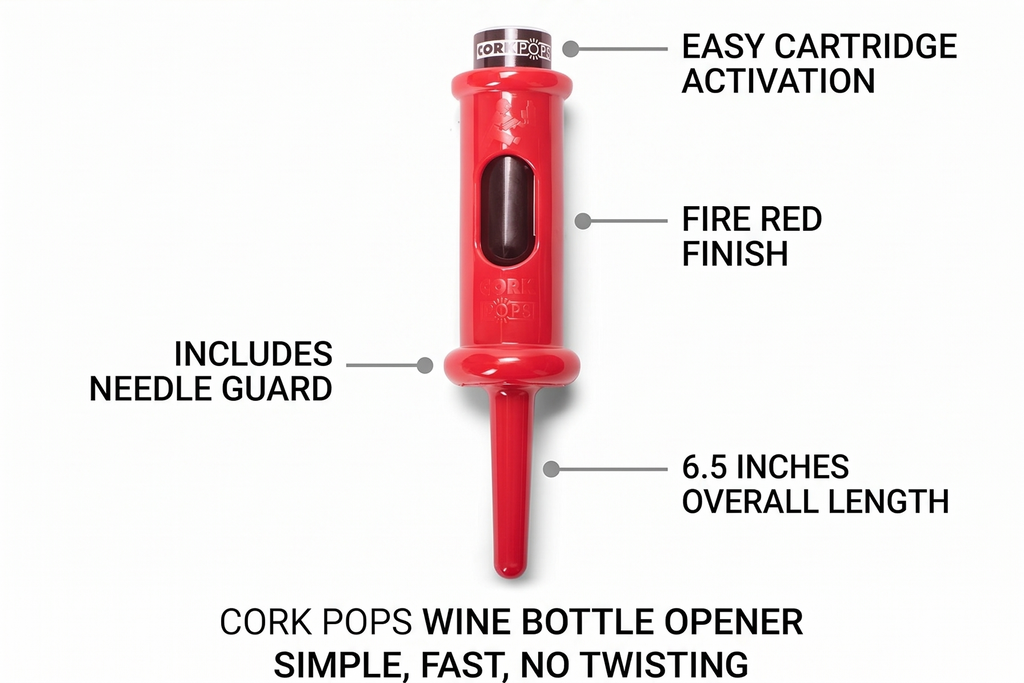 Cork Pops Red 6.5 Inch Original Wine Bottle Opener