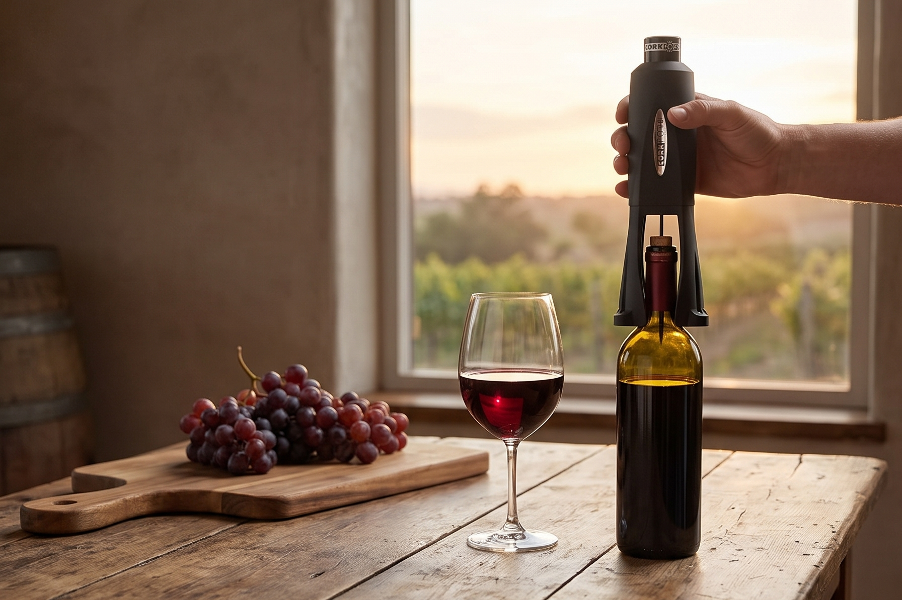 Cork Pops Legacy Wine Opener Built-in 4-Blade Foil Cutter Safe Cork Removal, Effortless Push Button Use, Needle Guard for Safety, Low-Pressure Cartridge Opens Up To 60 Bottles