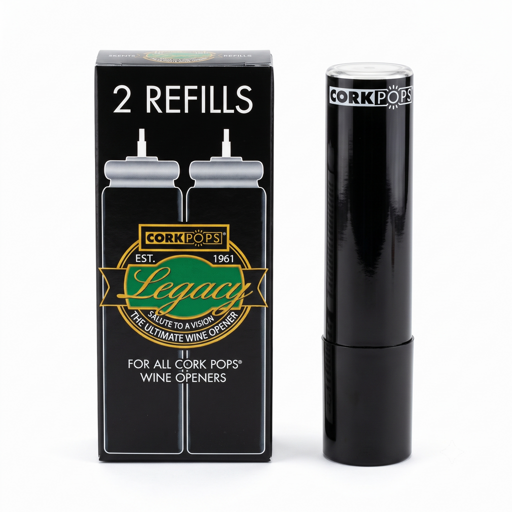 Cork Pops Wine Bottle Opener Refill Cartridges 2 Per Box- Eco-Friendly Low-Pressure, Fits All Cork Pops Models Opens 60-80 Bottles Per Cartridge 1 Box