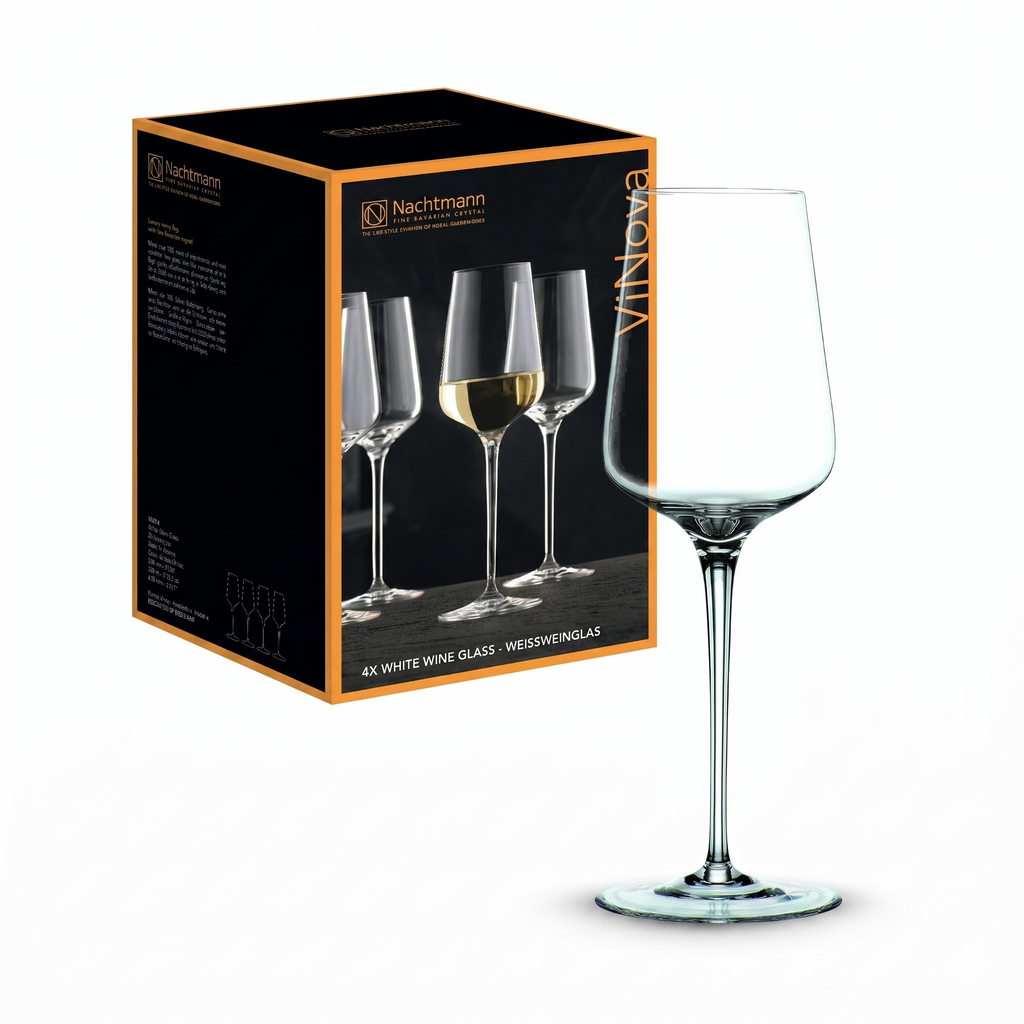 Nachtmann ViNOVA White – Set of 4 Lead-Free 12.8 oz Crystal Stemware, Tall Elegant Glassware for Enhancing Aromas & Flavors, Ideal for Dining, Tasting, Entertaining, Celebrations