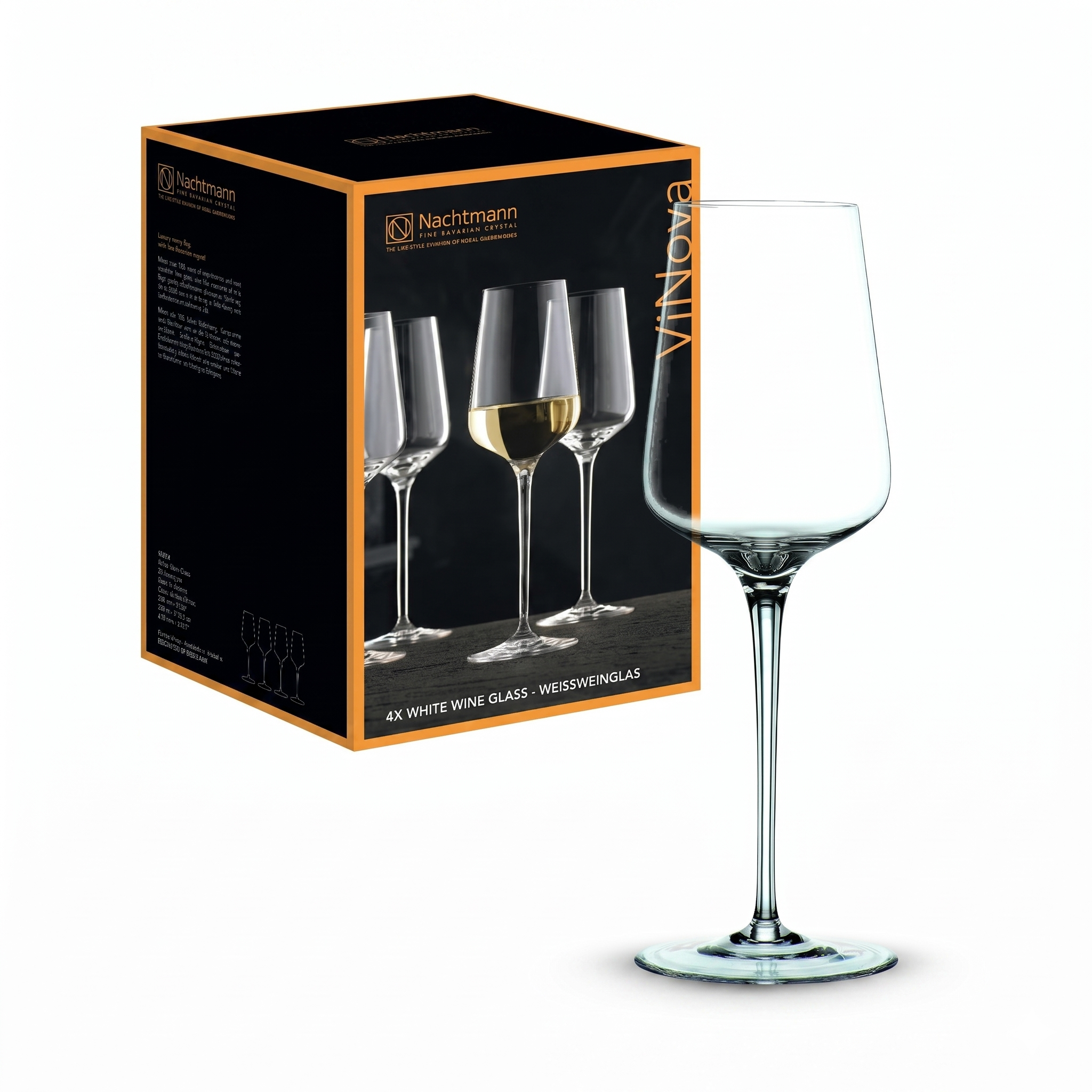Nachtmann ViNOVA White – Set of 4 Lead-Free 12.8 oz Crystal Stemware, Tall Elegant Glassware for Enhancing Aromas & Flavors, Ideal for Dining, Tasting, Entertaining, Celebrations