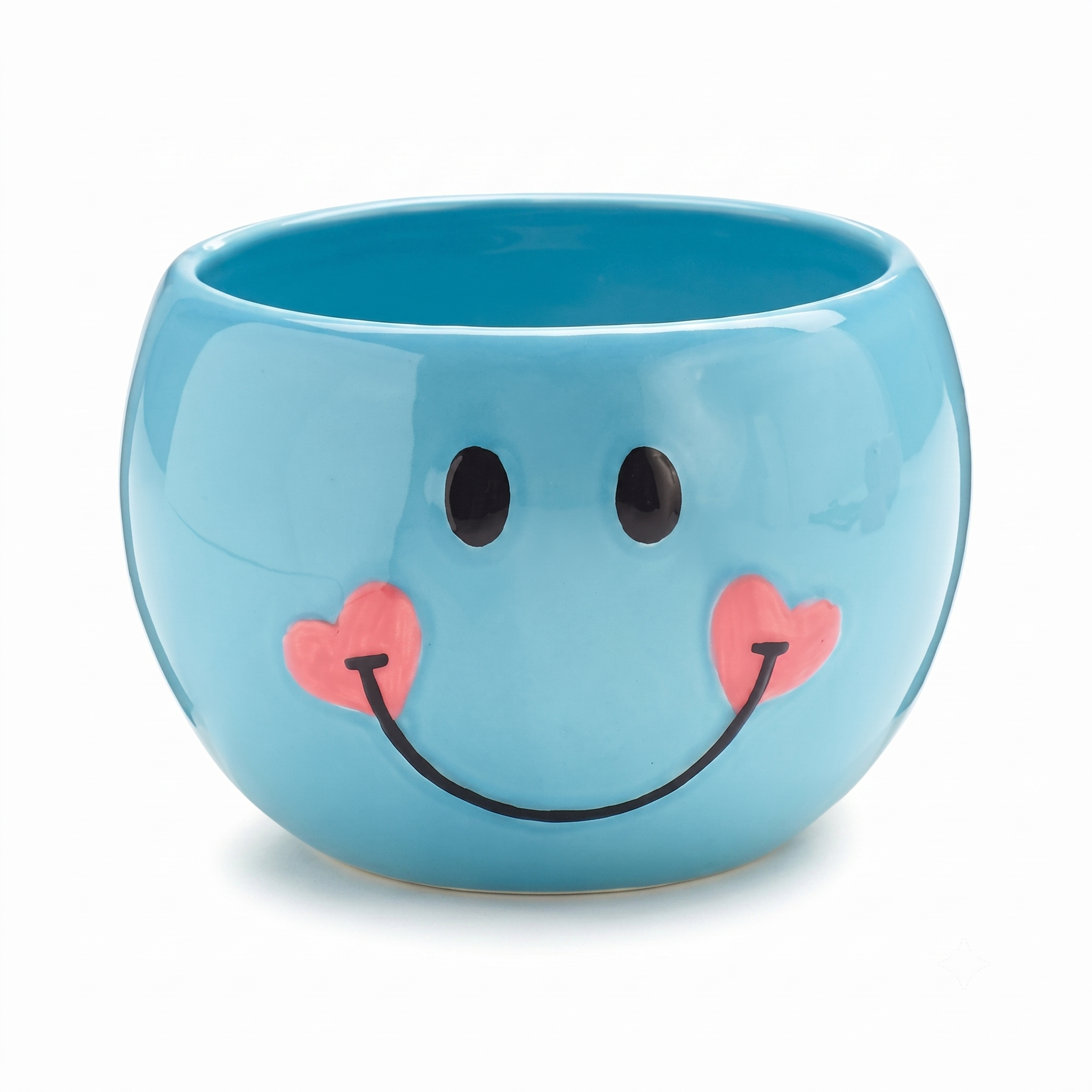 Adorable Blue Smiley Face/Happy Face Planter/Candy Dish with Hearts