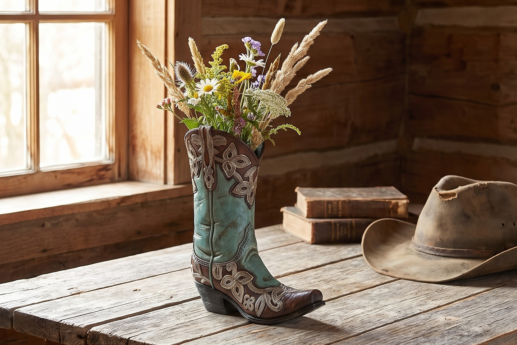 Turquoise Cowgirl Boot Vase