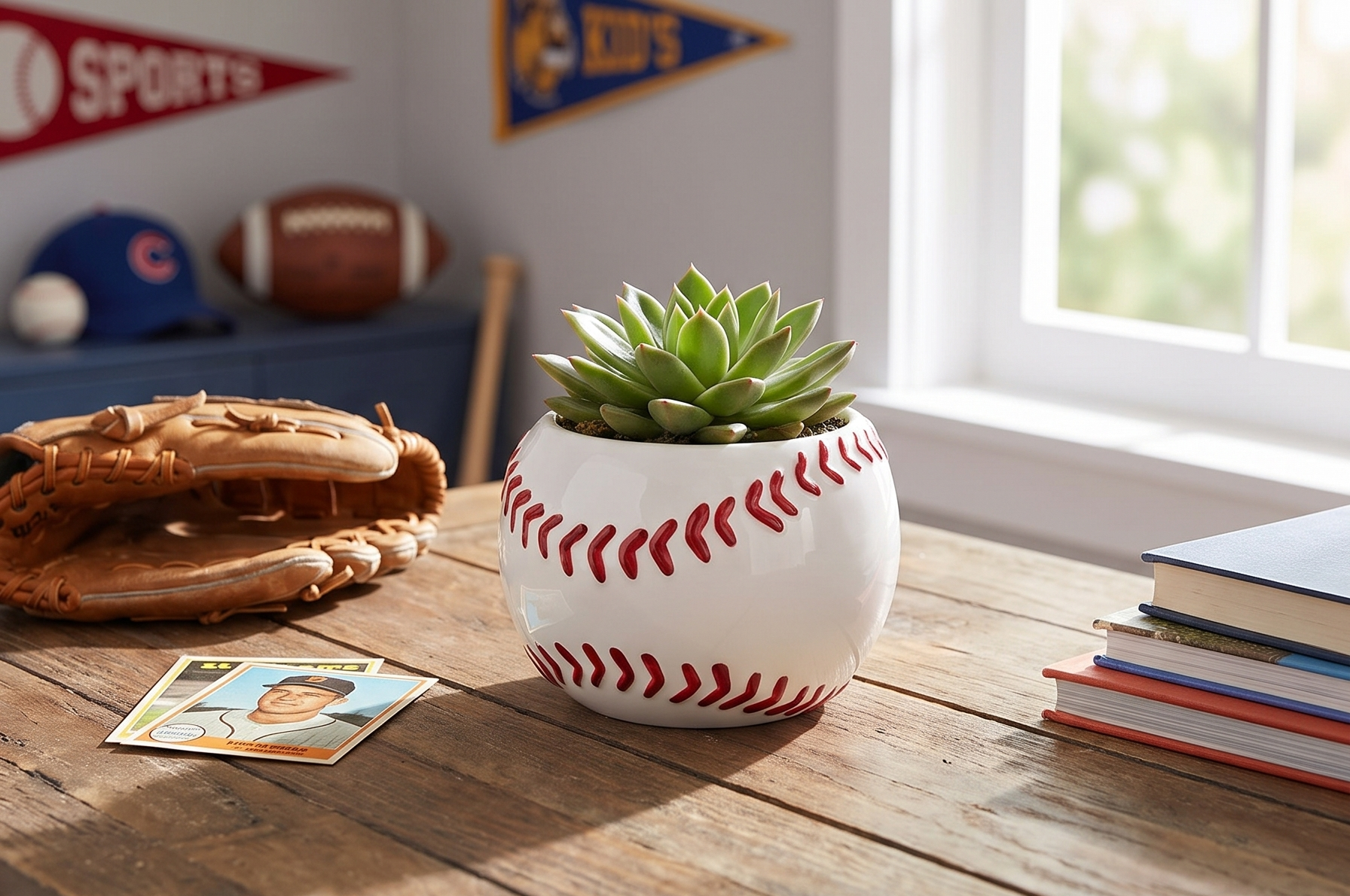 Ceramic Baseball Planter Great for Kids Room,Sports Fans and Home and Office Decor