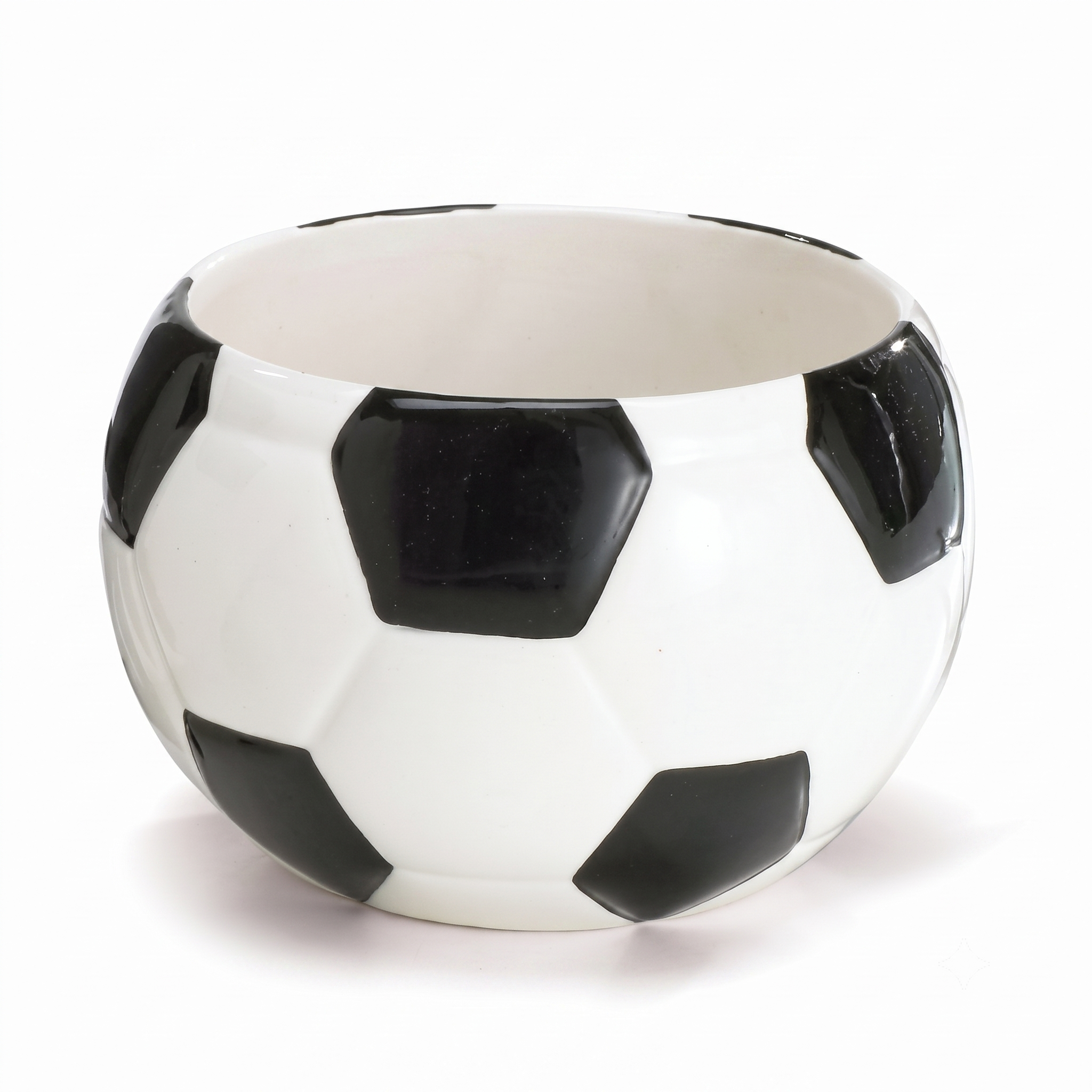 Decorative Ceramic Soccer Ball Planter/Candy Dish, Black & White, Medium, 3.5" x 3"