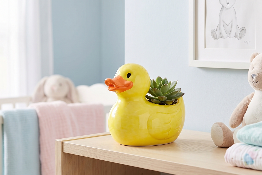 Yellow Duck Planter/Vase Or Holder for Home and Nursery Decor