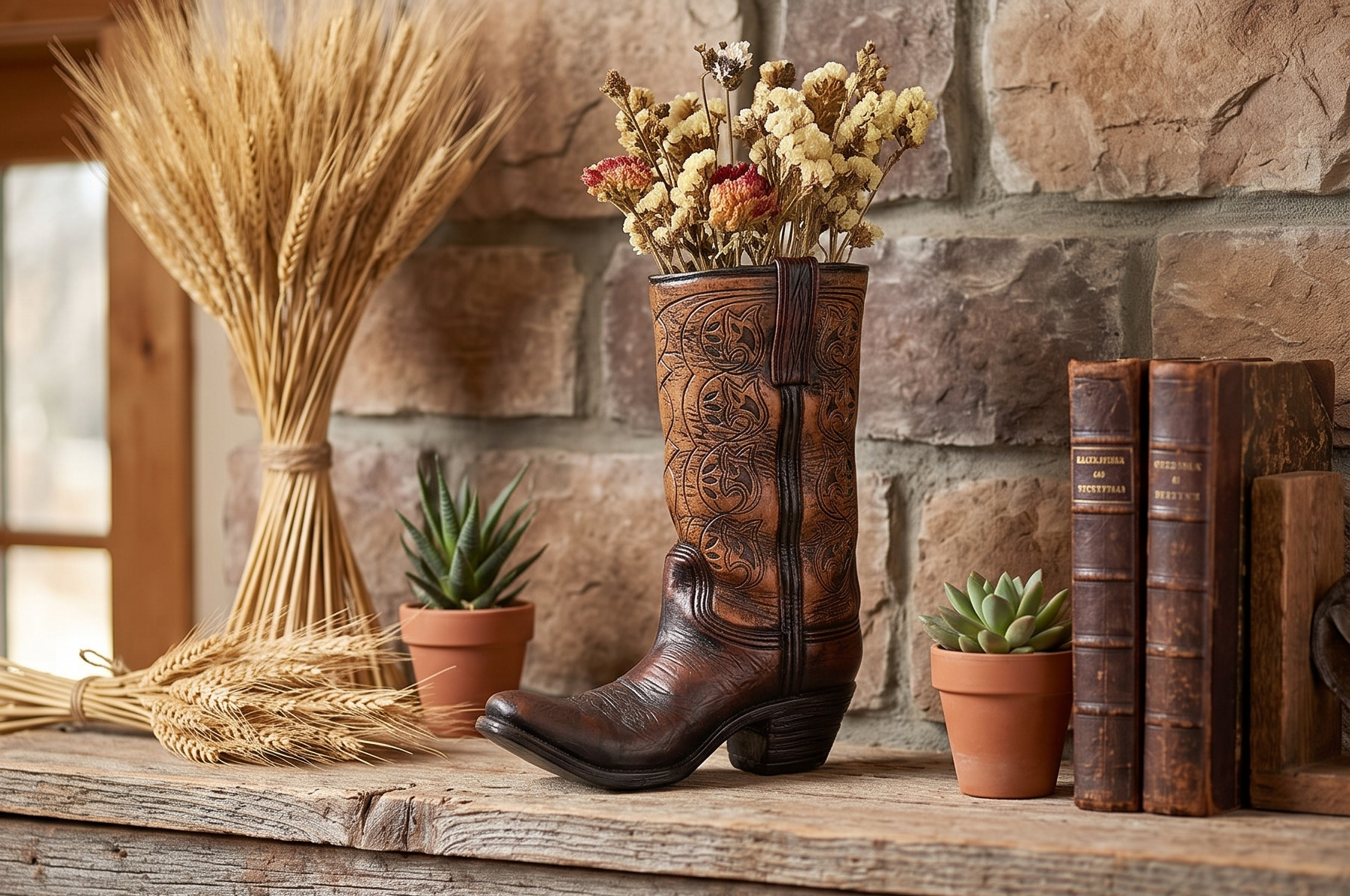 Burton & Burton Western Cowboy Boot Unique Vase for Home, Western Themed Events