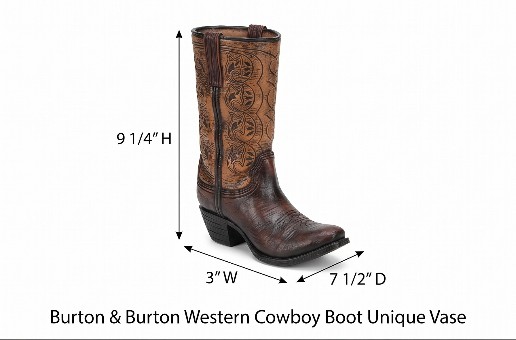 Burton & Burton Western Cowboy Boot Unique Vase for Home, Western Themed Events