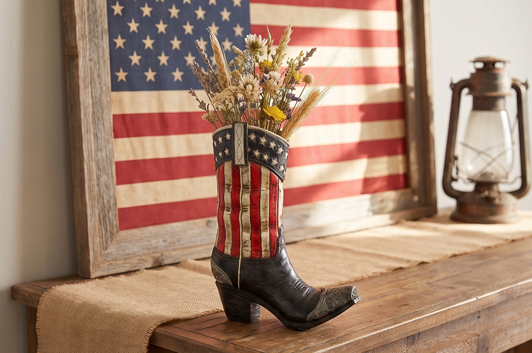 Patriotic Western Cowboy Boot Vase Decorative Home Decor Great for Events