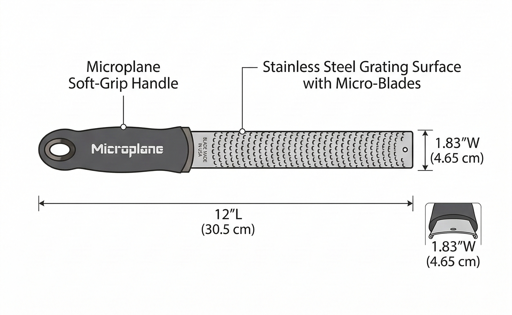 Microplane Premium Classic Series Zester 18/8, Black - Lemon Zester & Cheese Grater & Vegetable Grater - Citrus, Parmesan Cheese, Garlic, Ginger, Nutmeg, Chocolate - Stainless Steel Grater