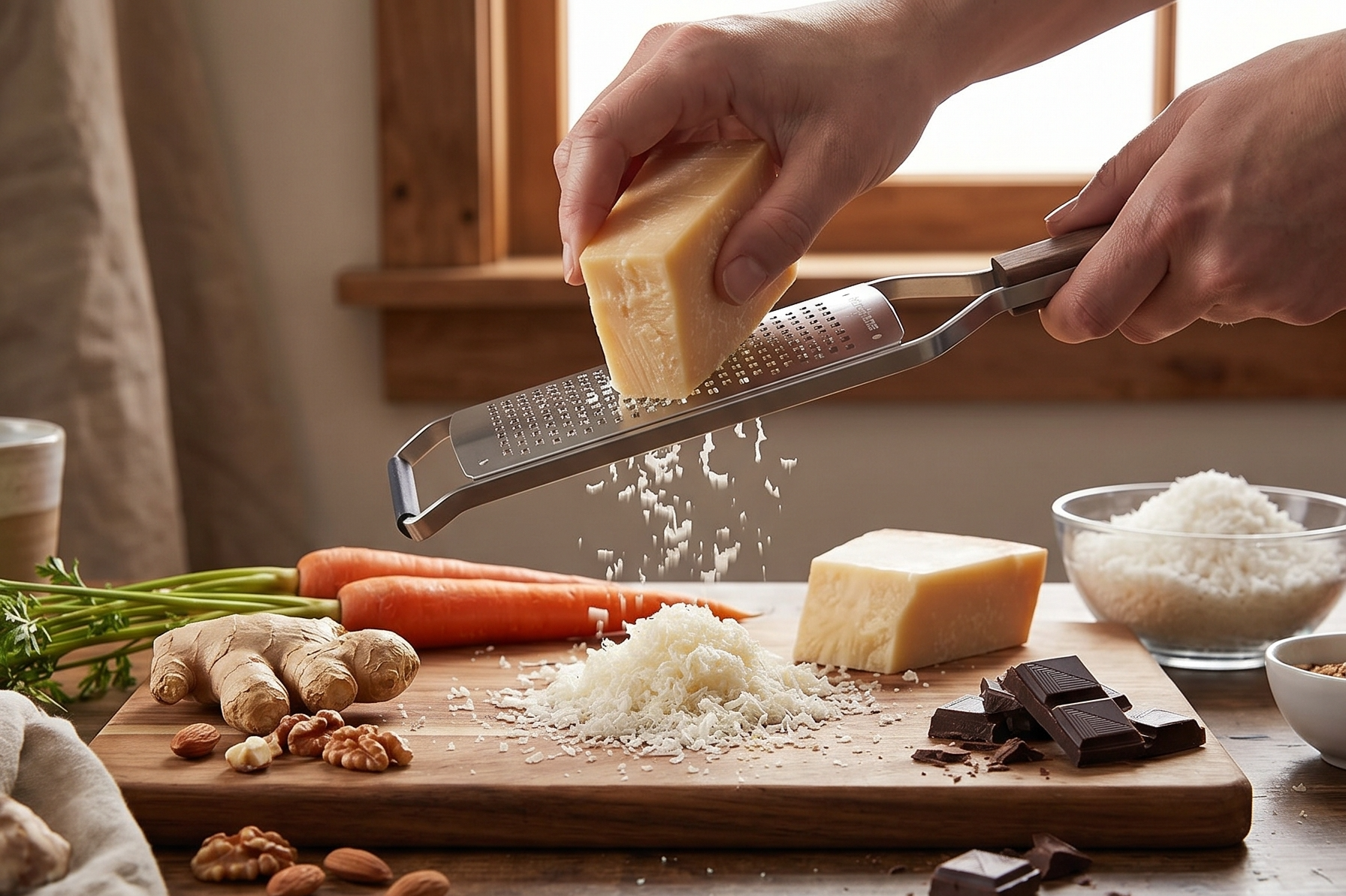Microplane Master Series Wood Handle Stainless Steel Frame Coarse Blade Cheese Grater
