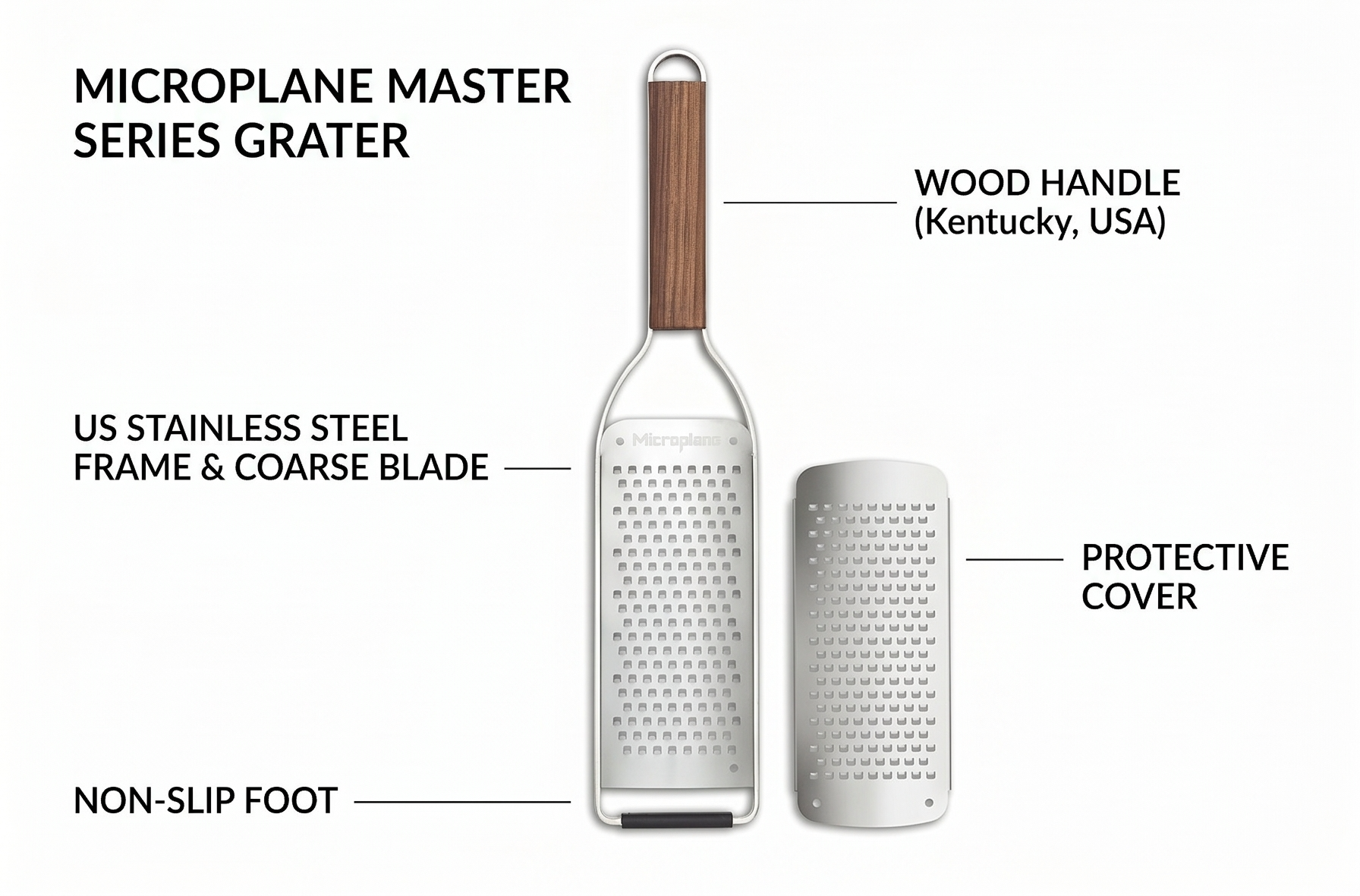 Microplane Master Series Wood Handle Stainless Steel Frame Coarse Blade Cheese Grater