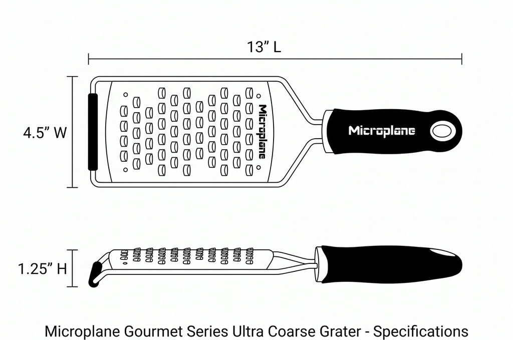 Microplane Gourmet Series Ultra Coarse Grater - Stainless Steel Durable Cheese & Vegetable Grater with Non-Slip Handle for Kitchen, Professional Chef Tools & Equipment
