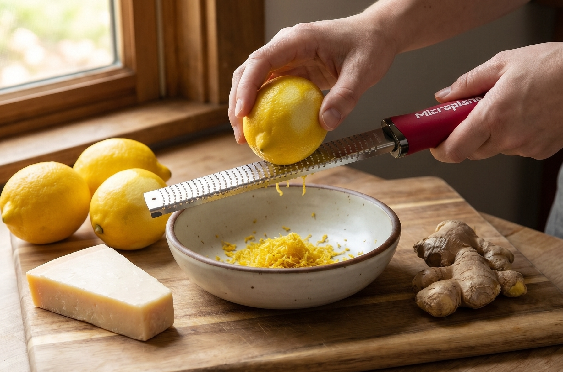 Premium Classic Series Zester - Pomegranate Red | Lemon Zester tool, Hard Cheese & Vegetable Grater | For Citrus, Parmesan Cheese, Garlic, Ginger, Nutmeg | Fine Stainless Steel Blade, Made in USA