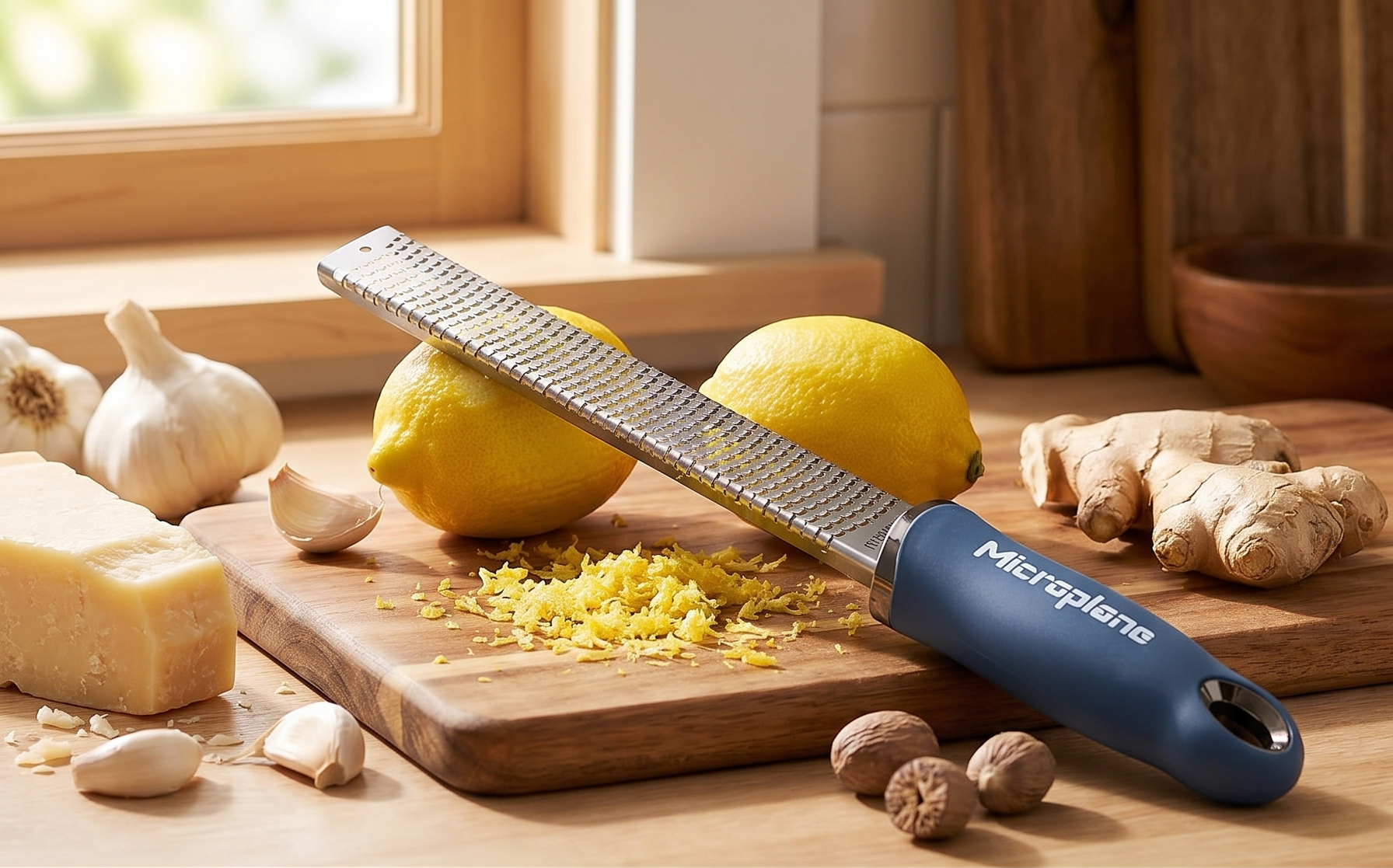 Microplane Premium Zester Grater in Denim Blue | Lemon Zester tool, Hard Cheese & Vegetable Grater | For Citrus, Parmesan Cheese, Garlic, Ginger, Nutmeg | Fine Stainless Steel Blade, Made in USA