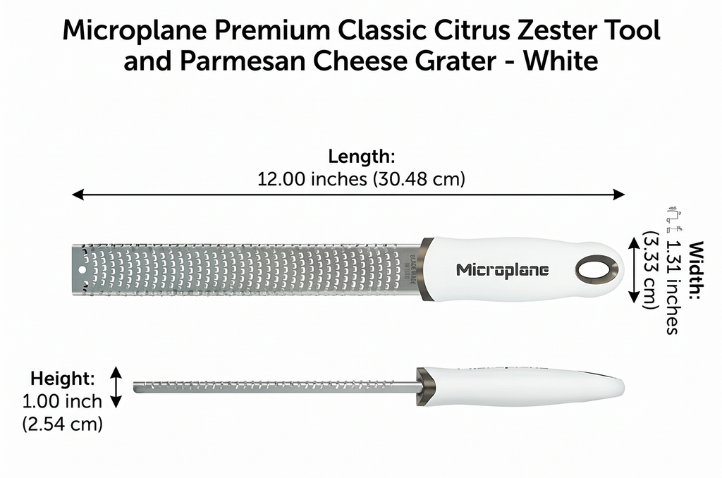 Microplane Premium Classic Citrus Zester Tool and Parmesan Cheese Grater - White