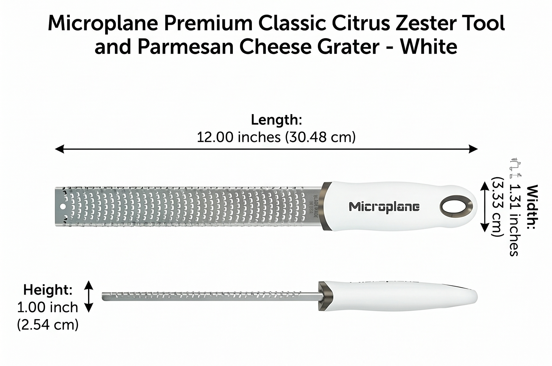 Microplane Premium Classic Citrus Zester Tool and Parmesan Cheese Grater - White