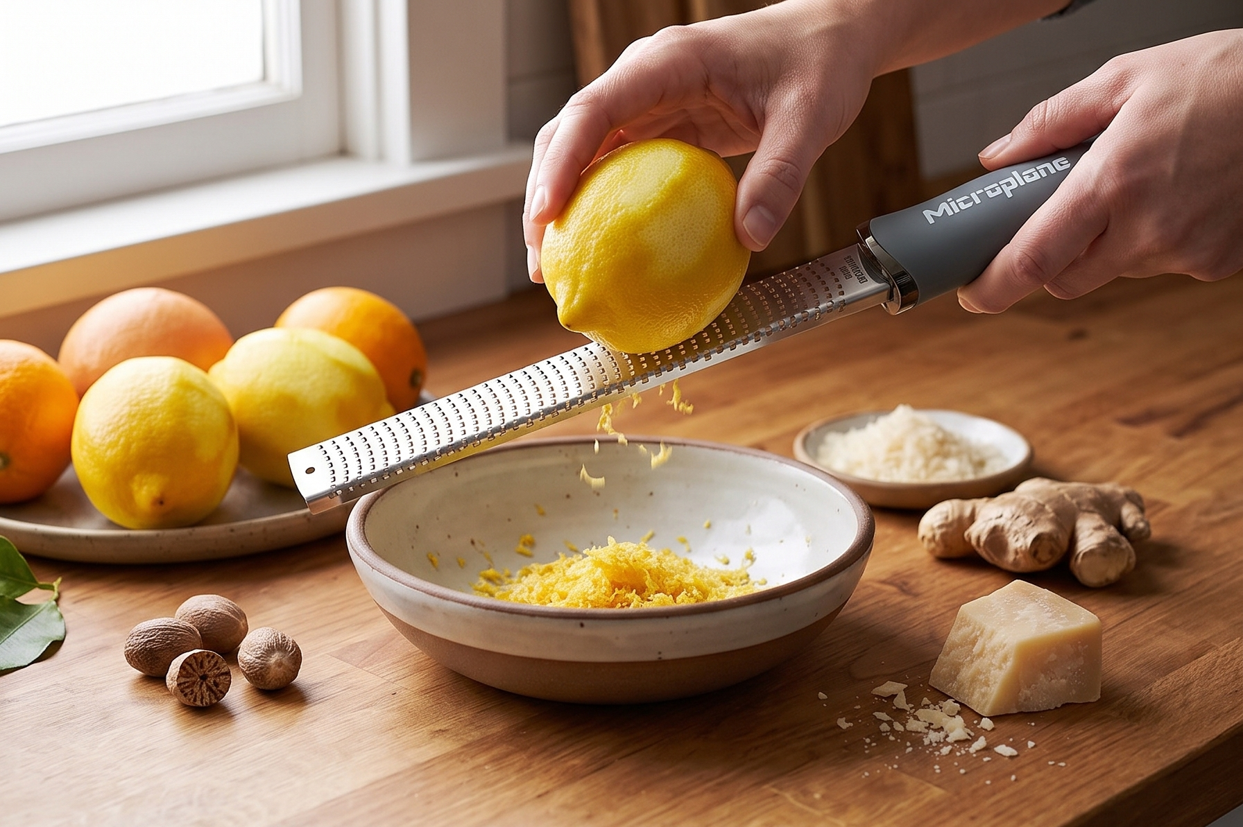 Microplane Premium Classic Zester - Eucalyptus Green | Lemon Zester tool, Hard Cheese & Vegetable Grater | For Citrus, Parmesan Cheese, Garlic, Ginger, Nutmeg | Fine Stainless Steel Blade, Made in USA