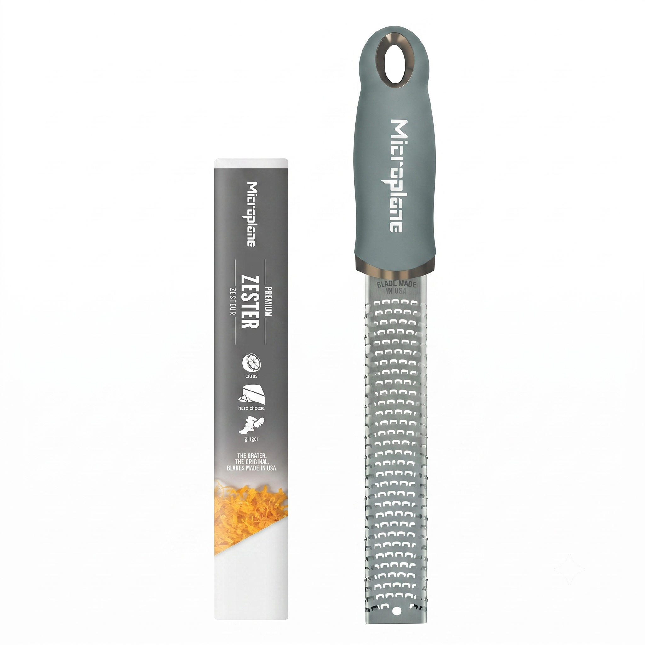 Microplane Premium Classic Zester - Eucalyptus Green | Lemon Zester tool, Hard Cheese & Vegetable Grater | For Citrus, Parmesan Cheese, Garlic, Ginger, Nutmeg | Fine Stainless Steel Blade, Made in USA