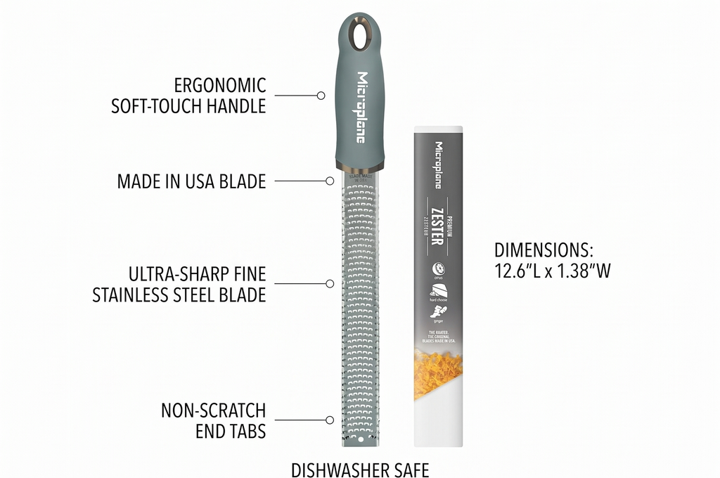 Microplane Premium Classic Zester - Eucalyptus Green | Lemon Zester tool, Hard Cheese & Vegetable Grater | For Citrus, Parmesan Cheese, Garlic, Ginger, Nutmeg | Fine Stainless Steel Blade, Made in USA