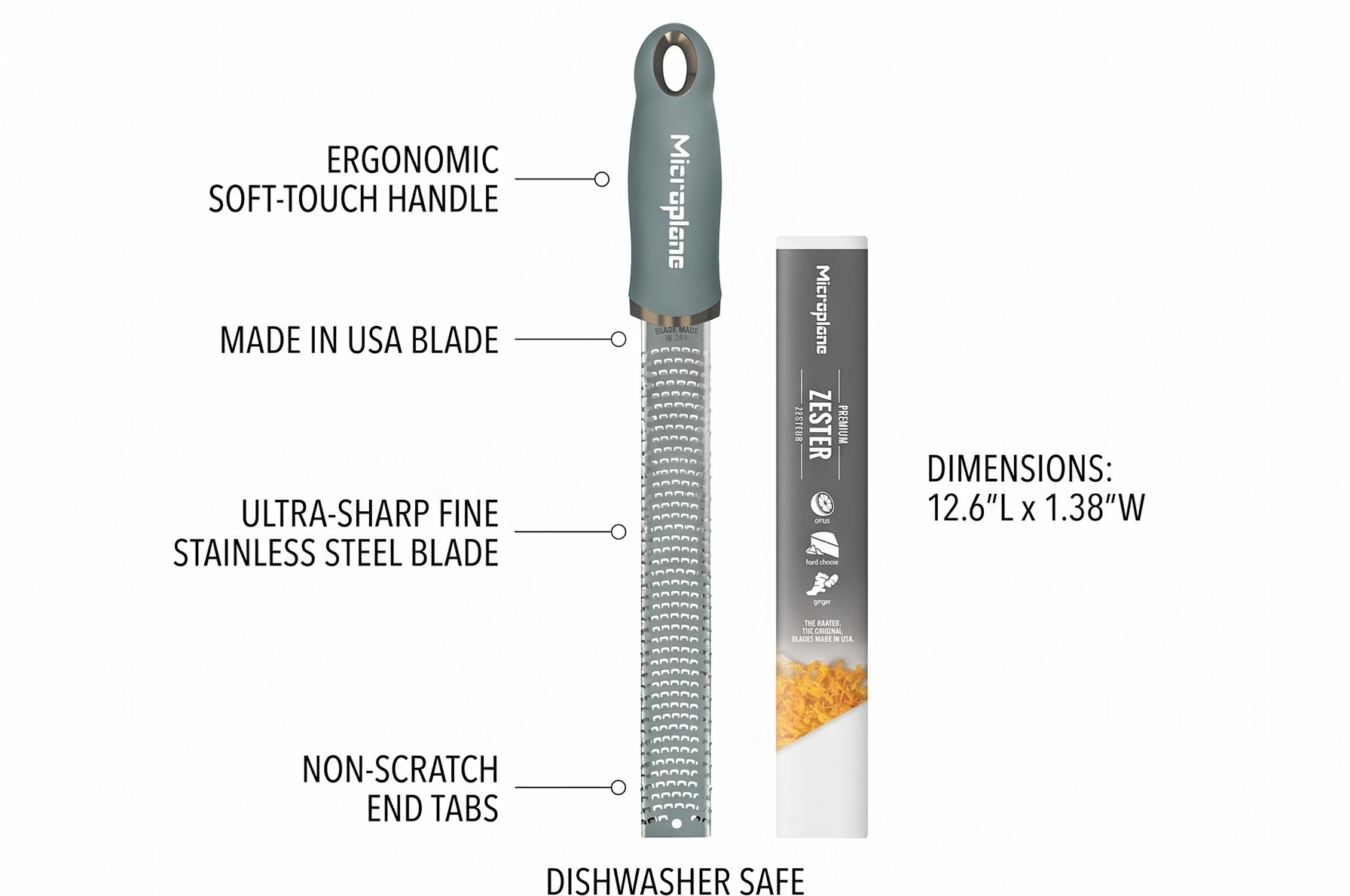 Microplane Premium Classic Zester - Eucalyptus Green | Lemon Zester tool, Hard Cheese & Vegetable Grater | For Citrus, Parmesan Cheese, Garlic, Ginger, Nutmeg | Fine Stainless Steel Blade, Made in USA