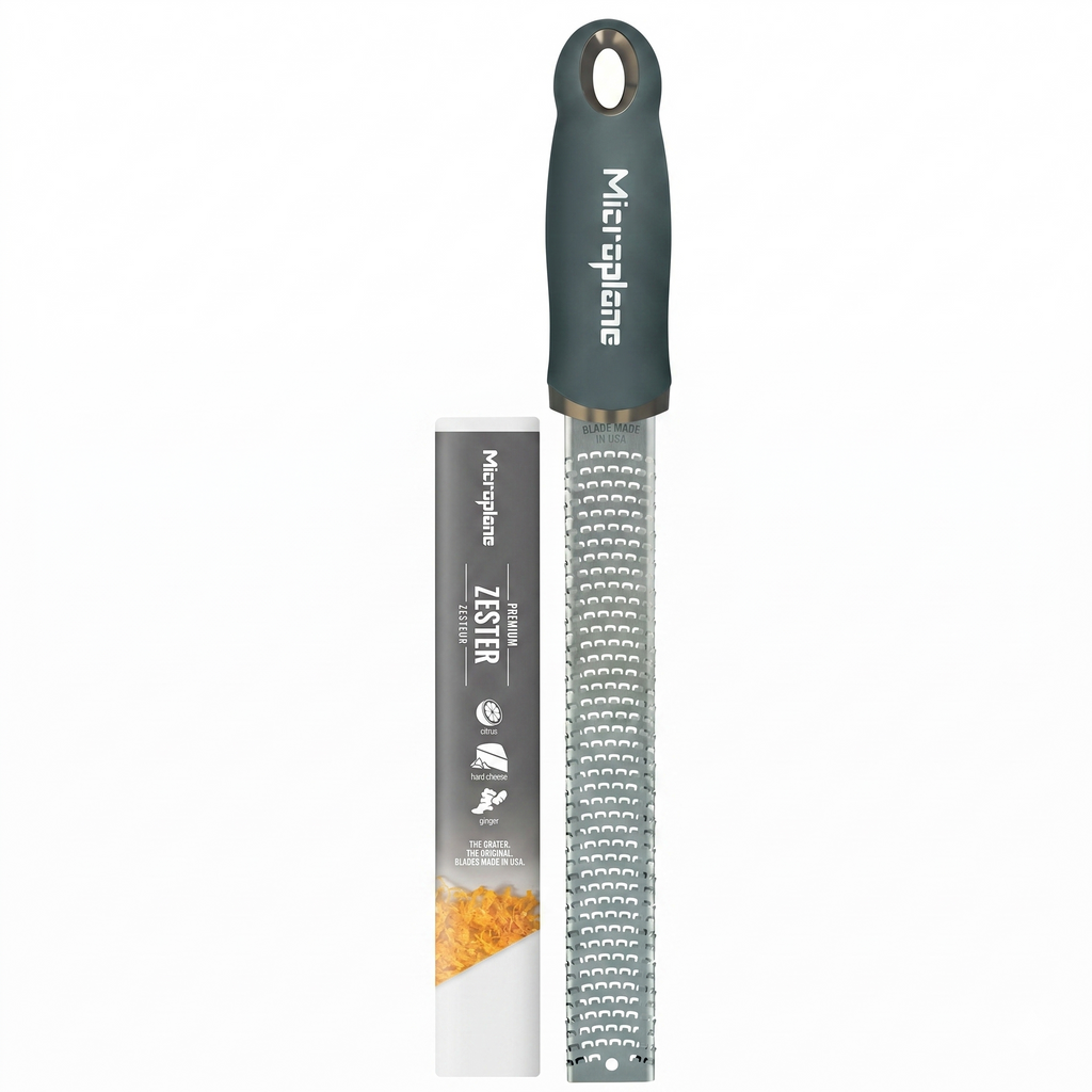 Microplane Premium Zester Grater in After Dark Gray | Lemon Zester tool, Hard Cheese & Vegetable Grater | For Citrus, Parmesan Cheese, Garlic, Ginger, Nutmeg | Fine Stainless Steel Blade, Made in USA